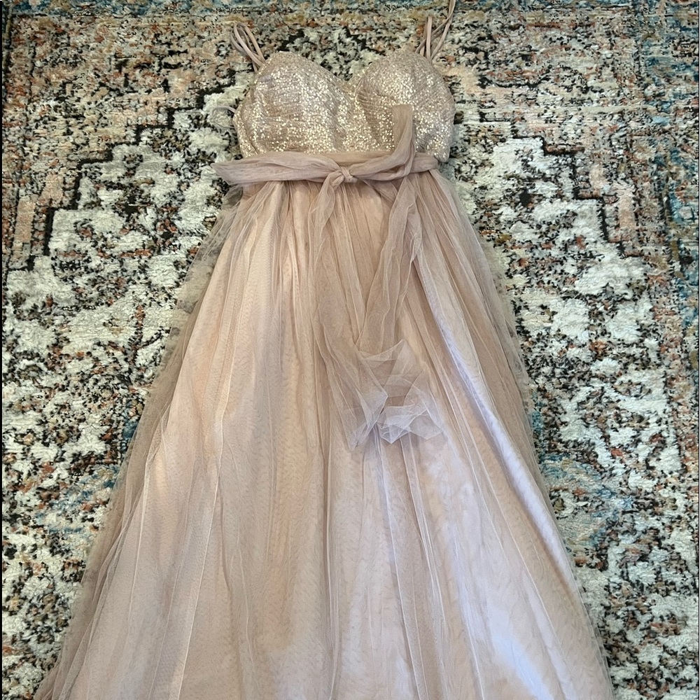 Womens Anthropologie (watters&watters) blush tulle with sequin bridesmaid dress